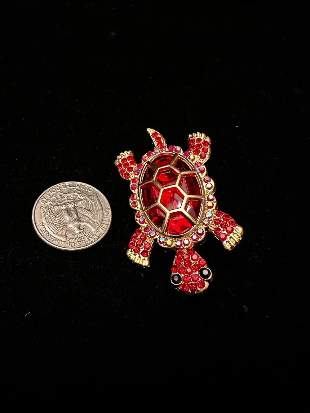 Crystal Turtle Brooches - Blue & Red Rhinestone Set